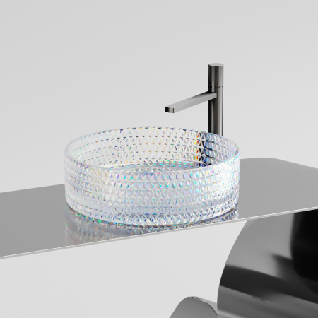 Раковина стеклянная Ceramica Nova CRISTAL CN6059 40х40 накладная цвет прозрачный без отверстий под смеситель